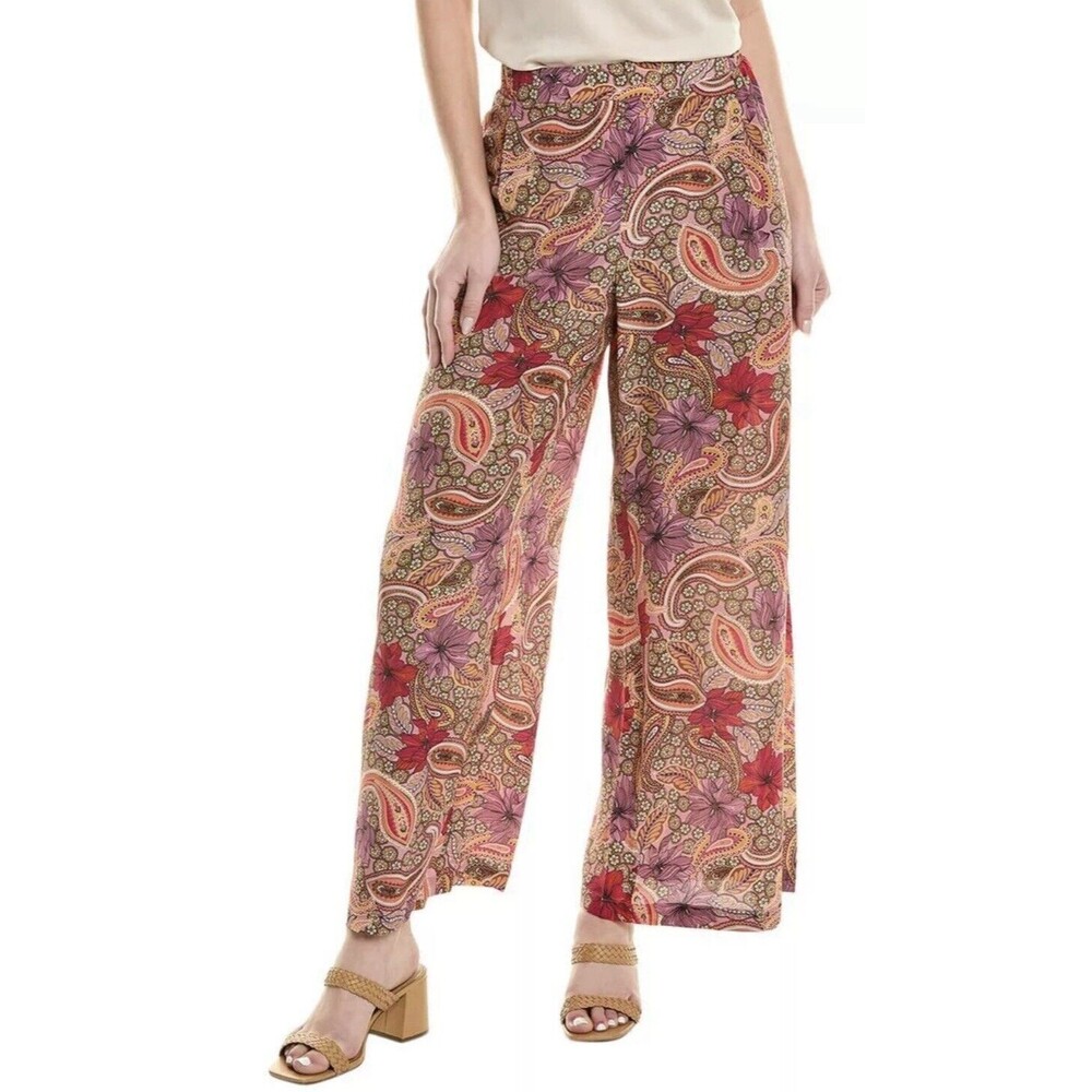 Johnny Was Jade Lioness Easy Silk Pants Wide Leg Pull On Floral Paisley Print XS